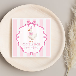 Cute One Silly Goose Pink Bow First Birthday Napkin