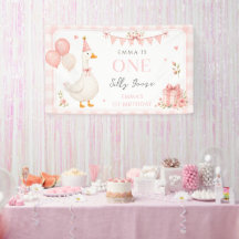Cute One Silly Goose Pink Bow Girl 1st Birthday
