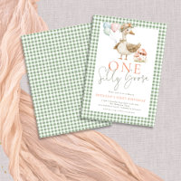 Cute One Silly Goose Sage Gingham 1st Birthday