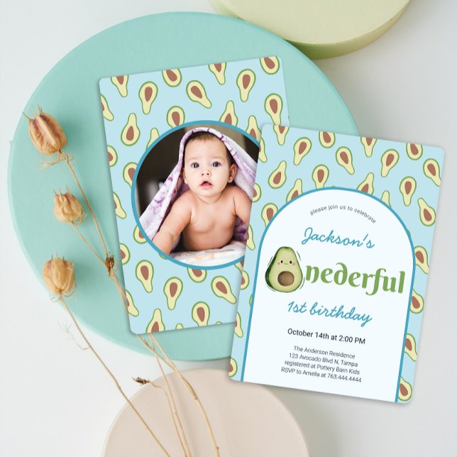 Cute Onederful Avocado 1st Birthday Party Invitation (Cute Onederful Avocado 1st Birthday Party Invitation)