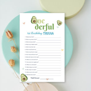 Cute Onederful Avocado 1st Birthday Trivia Game