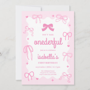 Cute Onederful Coquette Bows 1st Birthday Invitation