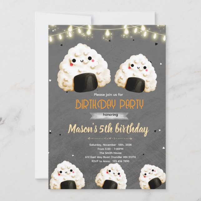 Cute Onigiri Birthday party Invitation (Front)