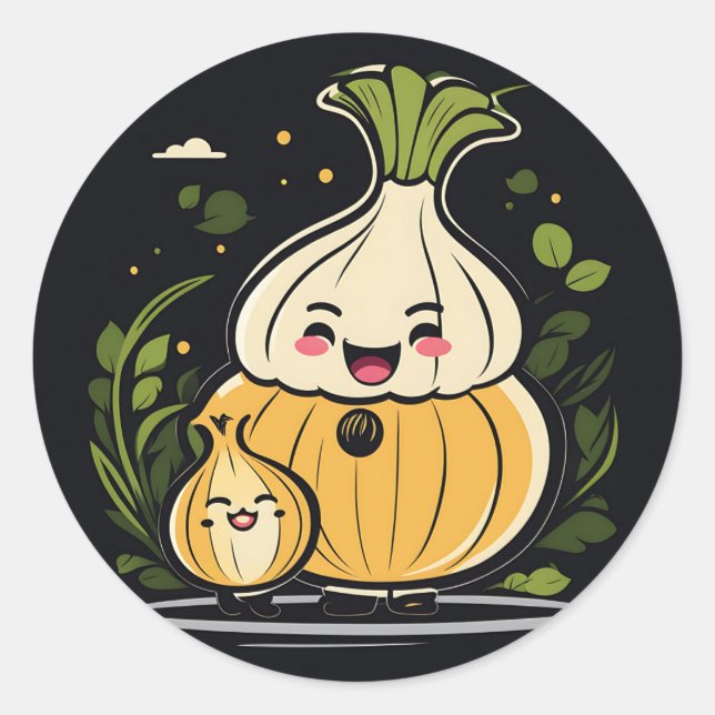 Cute Onion Adventure Classic Round Sticker (Front)