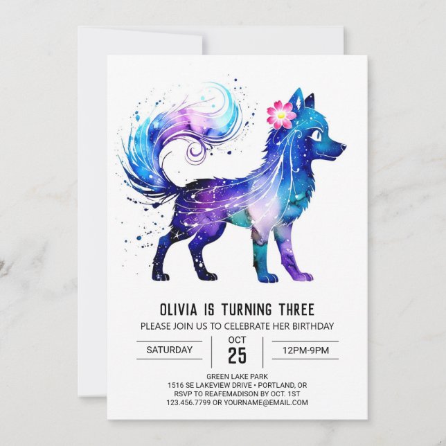 Cute Online Wolf Digital Girl Birthday Invitation (Front)
