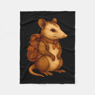Cute opossum backpacker camping hiker forest fleece blanket