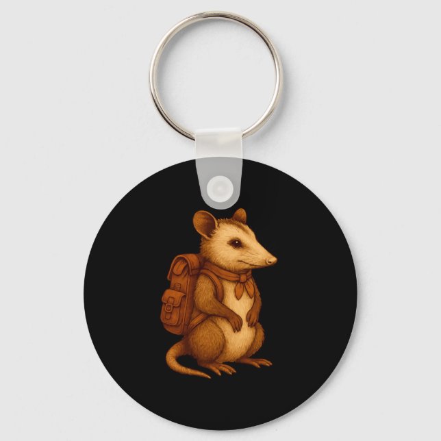 Cute opossum backpacker camping hiker forest key ring (Front)