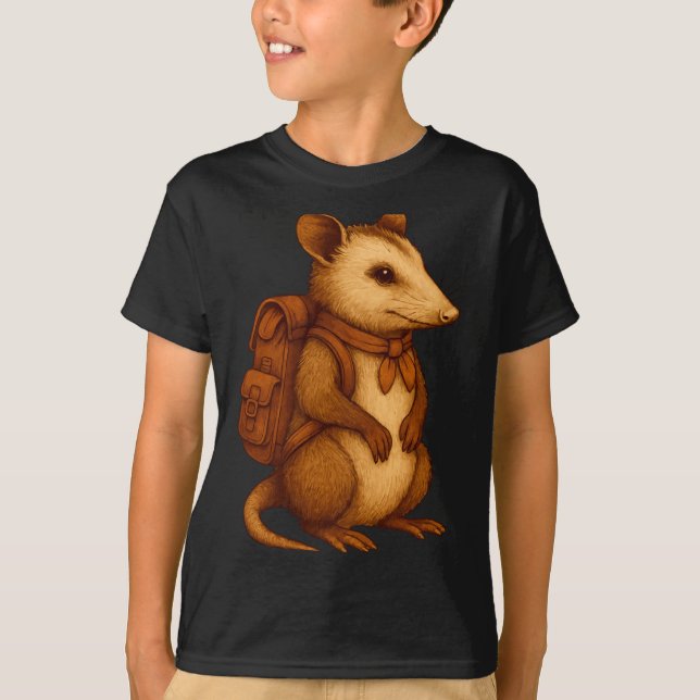 Cute opossum backpacker camping hiker forest T-Shirt (Front)