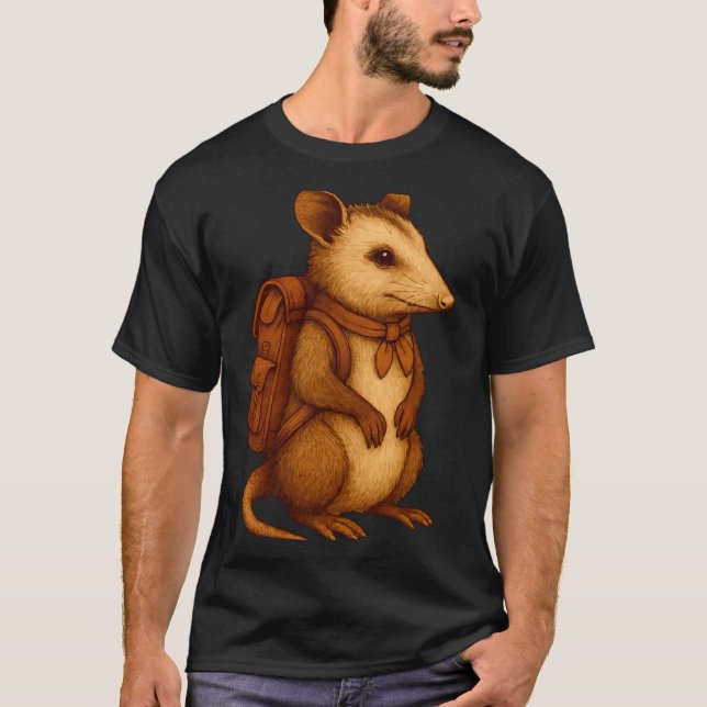 Cute opossum backpacker camping hiker forest T-Shirt (Front)