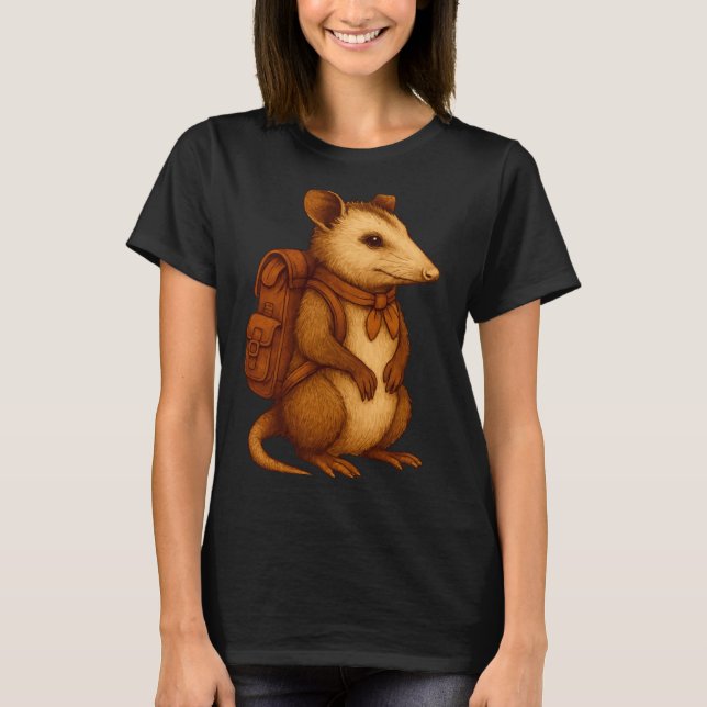 Cute opossum backpacker camping hiker forest T-Shirt (Front)