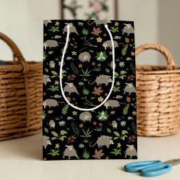 Cute Opossum Dark Botanical Woodland Gift Medium Gift Bag