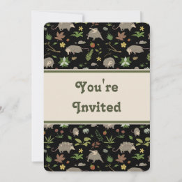 Cute Opossum Dark Botanical Woodland Party