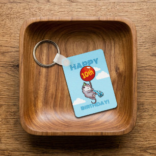 Cute Opossum Happy Birthday! Add The Age Balloon Key Ring