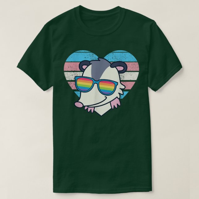 Cute Opossum Pride Trans Flag Rainbow Sunglasses L T-Shirt (Design Front)