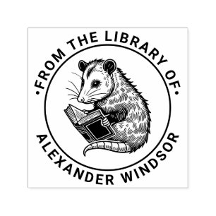 Cute Opossum Reading Book Library Book Name Self-inking Stamp