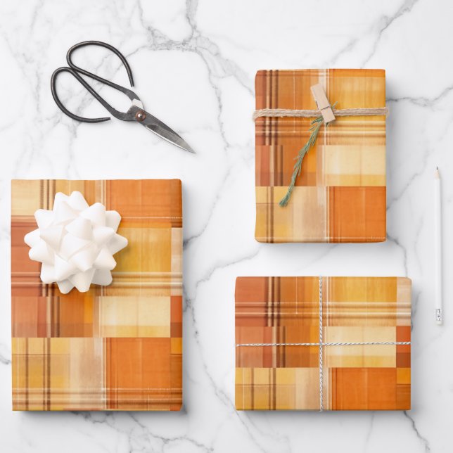 Cute orang plaid tiled pattern  wrapping paper sheet (Front)