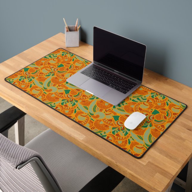 Cute orange abstract seamless flowers ceramic tile desk mat (Office 2)