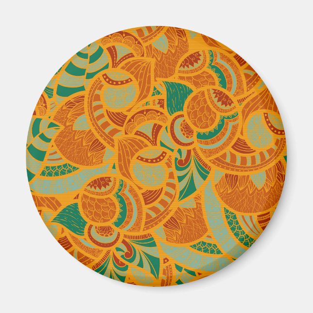 Cute orange abstract seamless flowers ceramic tile magnet (Front)
