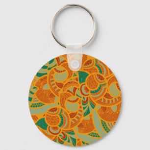Cute orange abstract seamless flowers key ring