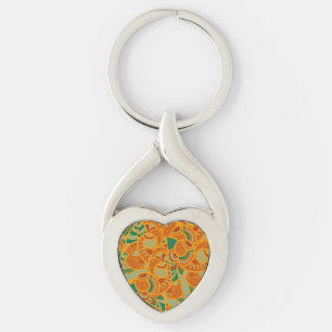 Cute orange abstract seamless flowers key ring