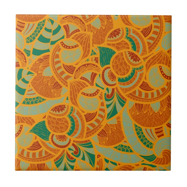 Cute orange abstract seamless flowers tile (Front)