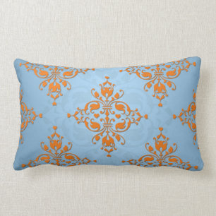 Cute Orange and Blue Damask Lumbar Cushion