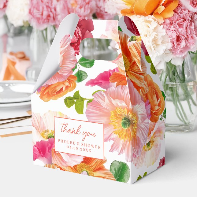 Cute Orange and Bright Pink Floral Bridal Gable Favour Box (Creator Uploaded)