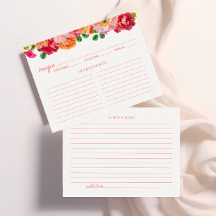 Cute Orange and Bright Pink Floral Recipe Card