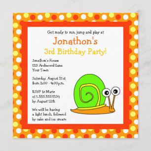 Cute Orange and Green Snail Birthday Invite