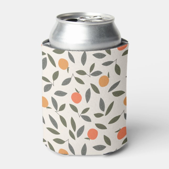 Cute Orange and Leaves Pattern Can Cooler (Can Front)