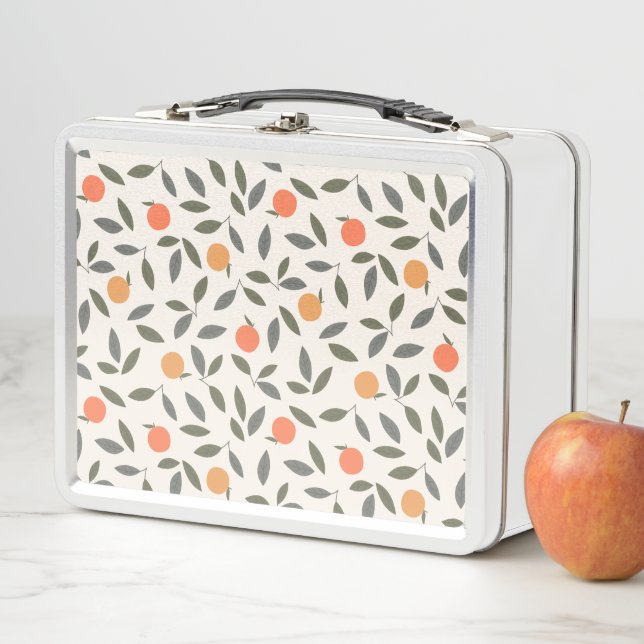 Cute Orange and Leaves Pattern Metal Lunch Box (In Situ)