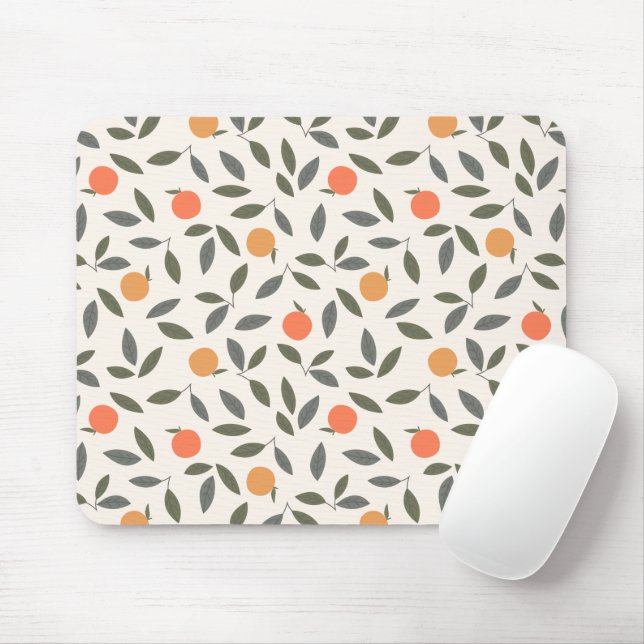 Cute Orange and Leaves Pattern Mouse Pad (With Mouse)
