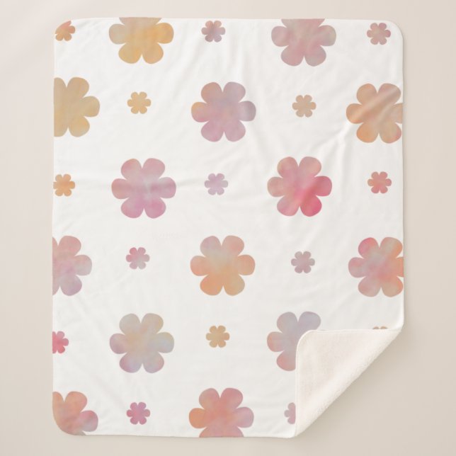 Cute Orange and Pink Flower Pattern Sherpa Blanket (Front)