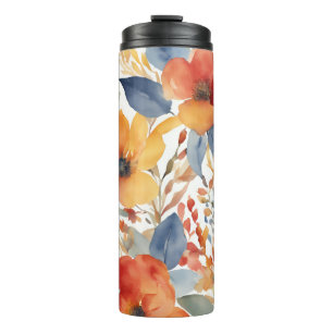 Cute Orange And Red Flowers Watercolor Floral Thermal Tumbler