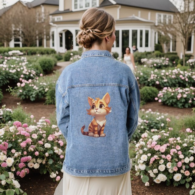 Cute Orange and White Cat Denim Jacket (Wedding Back)