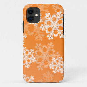 Cute orange and white Christmas snowflakes iPhone 11 Case