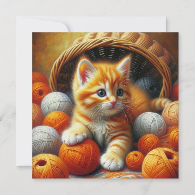 Cute Orange and White Kitten  Playing in Yarn (Front)
