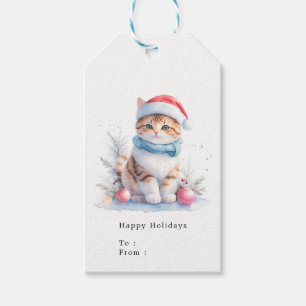 Cute Orange And White Tabby Santa Cat Gift Tags