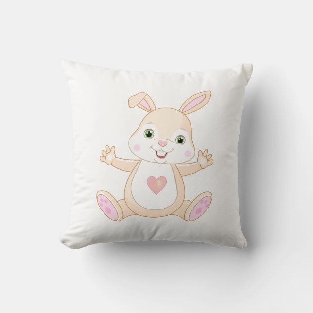 Cute Orange Baby Bunny on White Cushion (Front)