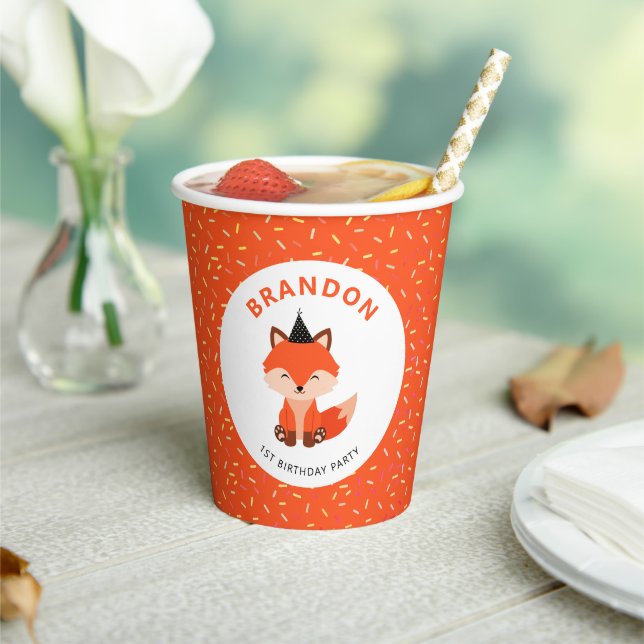 Cute Orange Baby Fox Confetti Birthday Party Paper Cups (Insitu)