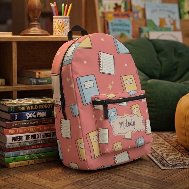Cute Orange Back to School Book Pattern  Printed Backpack (Creator Uploaded)