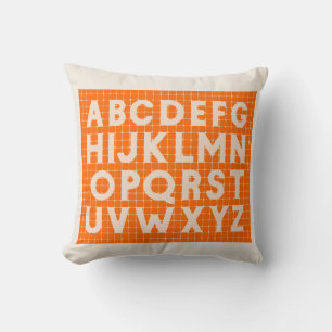 Cute Orange & Beige Alphabet on Graph Paper Cushion
