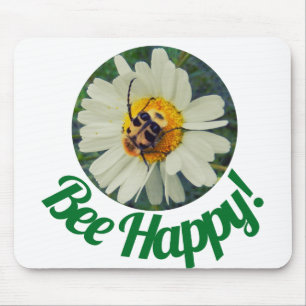 Cute Orange & Black Bee on Daisy Circle Design Mouse Pad