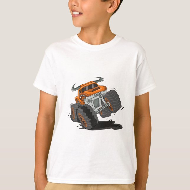 Cute Orange Black Monster Truck Kids' T-Shirt (Front)
