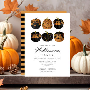 Cute Orange Black Pumpkins Halloween Invitation