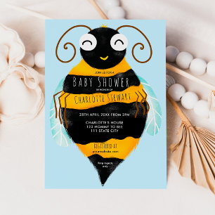 Cute orange black stripes bee boy baby shower invitation