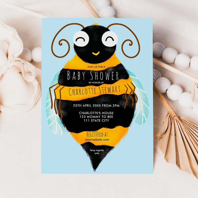 Cute orange black stripes bee boy baby shower invitation (Cute orange black stripes bumble bee baby shower invitation)