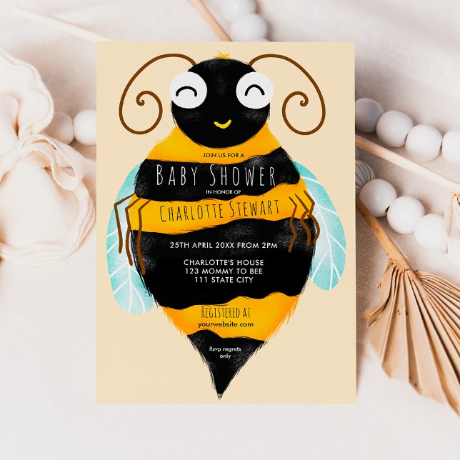 Cute  orange black stripes bumble bee baby shower invitation (Cute orange black stripes bumble bee baby shower invitation)
