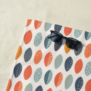 Cute Orange Blue Custom Leafy Botanical Pattern Beach Towel