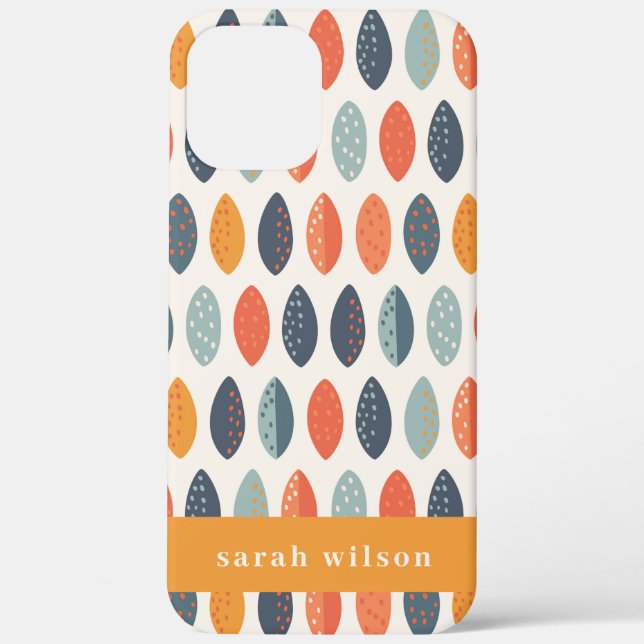 Cute Orange Blue Custom Leafy Botanical Pattern Case-Mate iPhone Case (Back)